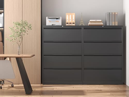 Lateral File Cabinet 4 Drawer, Metal File Cabinet with Lock - color: Black, size: 4 Drawer - Lateral