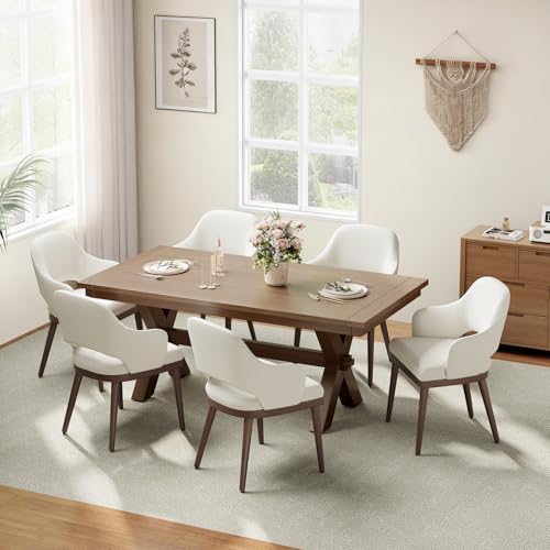 MALOL Wooden Dining Chairs Set of 6, Modern Fabric Upholstered Dining Room Chair, Kitchen Side Chairs, Farmhouse Dinner Chair with Open Back for Kitchen, Beige - color: Beige, size: Set of 6