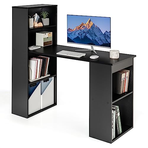 GIANTEX 48 Inch Computer Desk with Bookshelf, 3-in-1 Home Office Desk with 4-Tier Bookcase & CPU Stand, Space-Saving Reversible Writing Desk Work Table for Bedroom, Study Room, Office (Black) - color: Black
