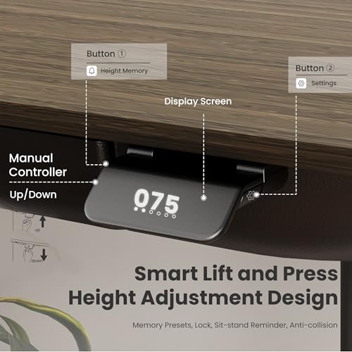COLAMY Electric Standing Desk 55x28 Inch, Wobble-Free Dual Motor Sit Stand Up Home Office Computer Desk, One Piece Motorized Workstation Gamer Studio Table, Outlets & Footrest,Walnut Black - color: Walnut + Black