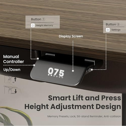 COLAMY Electric Standing Desk 55x28 Inch, Wobble-Free Dual Motor Sit Stand Up Home Office Computer Desk, One Piece Motorized Workstation Gamer Studio Table, Outlets & Footrest,Walnut Black - color: Walnut + Black