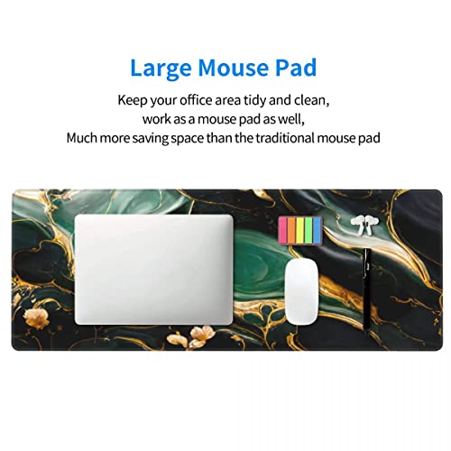 Desk Pad,Office Desk Mat 31.5"×11.8" Large Gaming Mouse Pad,Extended Computer Mouse Pad,Waterproof Thick Big Mouse Pads with Non-Slip Rubber Base Office Home Green Gold Marble Flower - color: Xl01-06 Green Gold Marble Flower, size: 31.5 x 11.8 in