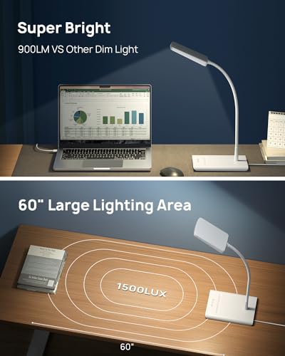TROND Desk Lamp, Dimmable Eye-Caring Table Lamp, Memory Function, White - color: White
