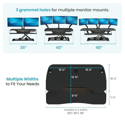 VERSADESK PowerPro Elite 36” - Electric Adjustable Desk Converter with Programmable Controller and USB Hub. Mobile App Controllable. Removable Keyboard Tray - Powerful Riser Lifts 80 lbs – Black - color: Black, size: 36" Wide