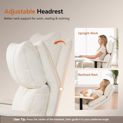 OKUP M30 Reclining Office Chair with Footrest, 170° Near-Flat, Cream