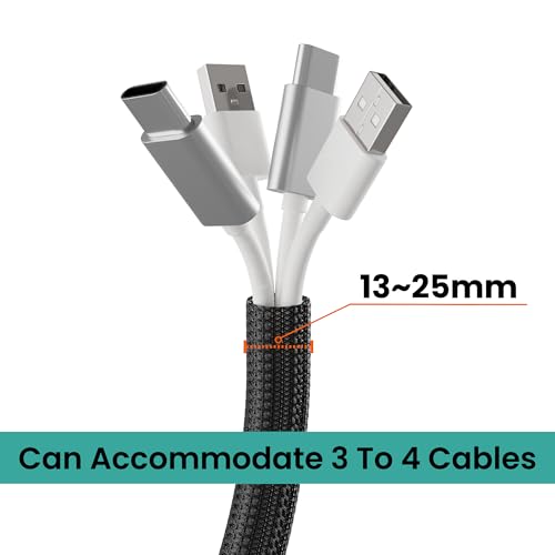 Braided Cable Management Sleeve, 10 ft (120 in), 1/2 in, Black | Expandable Split PET Braid, Self-Closing Design for TV, PC, USB and Ethernet Cables, Protect Pets Kids - size: 10ft-1/2"