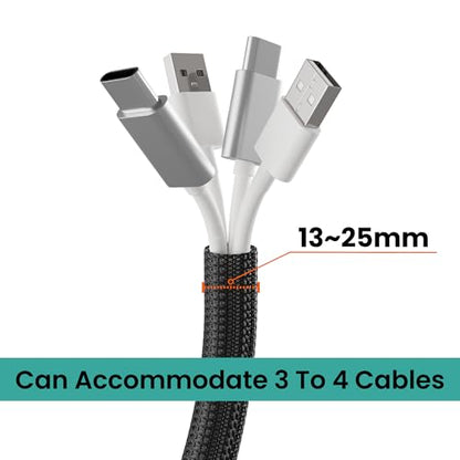 Braided Cable Management Sleeve, 25 ft (300 in), 1/2 in, Black | Expandable Split PET Braid, Self-Closing Design for TV, PC, USB and Ethernet Cables, Protect Pets Kids - size: 25ft-1/2"