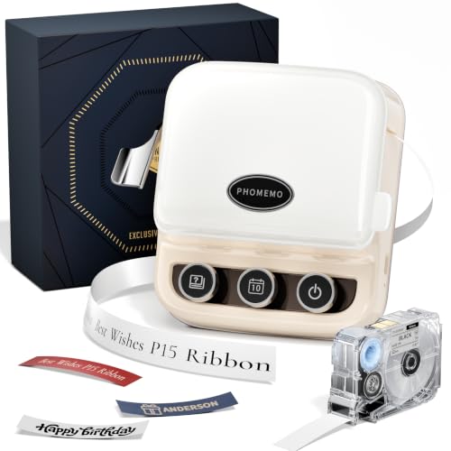 Ribbon Printer, Phomemo P15 Mini Bluetooth Portable Label Maker Machine - color: White