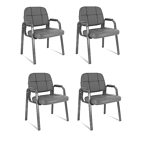 CLLATINA Waiting Room Chairs with Padded Arms Leather Guest Chair no Wheels for Office Reception and Conference Desk Gery, 4PK - color: Grey, size: 4 pack
