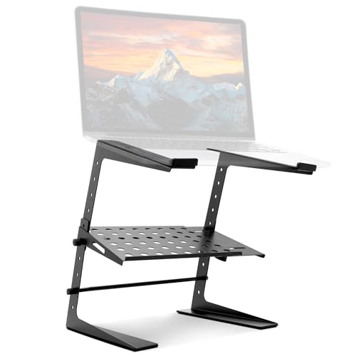 Pyle Adjustable DJ Laptop Stand with Two-Tier Storage Shelf – Portable Table for Laptop, CD Player, DJ Controller, EFX/Lighting Gear, 4 Heights, Durable, 8 lb Capacity - style: Dual Layer