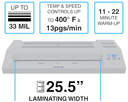 Apache Professional Laminator, Thermal Pouch, 25.5 Inch Max Width, 1.5-33 Mil, True Anti-Jam Technology, School & Office Lamination Machine, Variable Speed & Temperature, Fast Output, Robust Design - color: 26" White