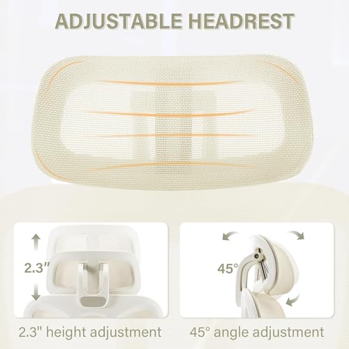 Ergonomic Office Chair with Retractable Footrest, Cream | High Back Design, Dynamic Lumbar Support, 2D Headrest & 2D Armrests, Breathable Mesh Back for Home Office - color: Cream