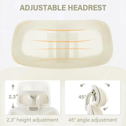 Ergonomic Office Chair with Retractable Footrest, Cream | High Back Design, Dynamic Lumbar Support, 2D Headrest & 2D Armrests, Breathable Mesh Back for Home Office - color: Cream