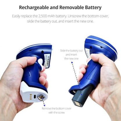 ScanAvenger 1D and 2D Portable Wireless Bluetooth Barcode Scanner: 3-in-1 - Cordless, Rechargeable Scan Gun for Inventory Management - Wireless, Handheld, USB Bar Code/QR Code Reader - Hand Scanner - style: 1D&2D With Replaceable Battery & No Next Gen Sta