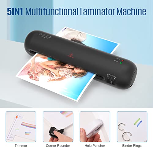 Laminator,A4 Desktop Laminator Machine Hot and Cold 9 inches Personal Laminator for Home School Office Use with Paper Cutter Trimmer Rounder Hole Puncher Binding Hoop Laminating