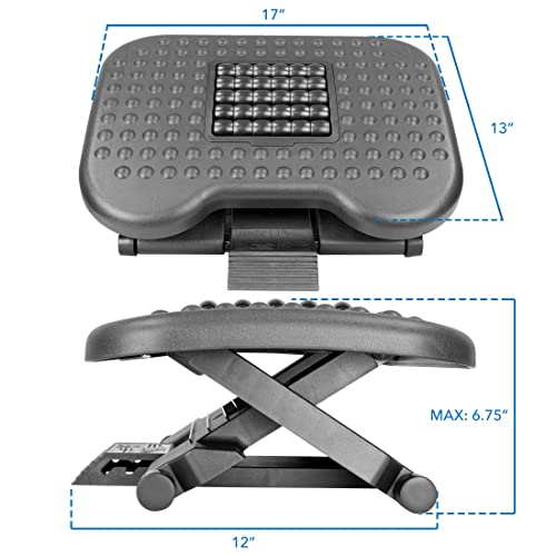 Mount-It! Ergonomic Under Desk Footrest with Massage Rollers, Adjustable Height & 30° Tilt Foot Rest Under Desk (4.25"–6.75"), Office Foot Stool with Non Slip Surface
