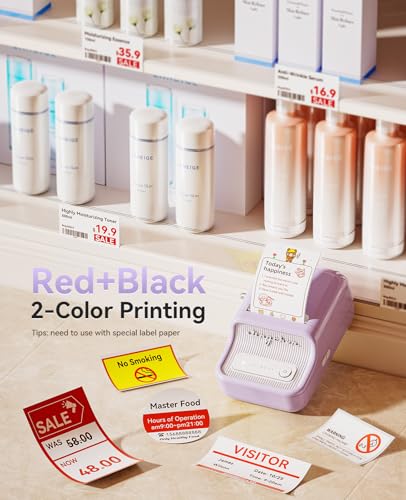 NIIMBOT Label Maker, B21 Pro 300DPI HD Sticker Printer for Photos,Purple | Red&Black Dual-Color Printer, Bluetooth Sticker Maker for Notes, Study Graphics, Memo Maker, Come with 2'' x 1.2'' Label Roll - color: Purple