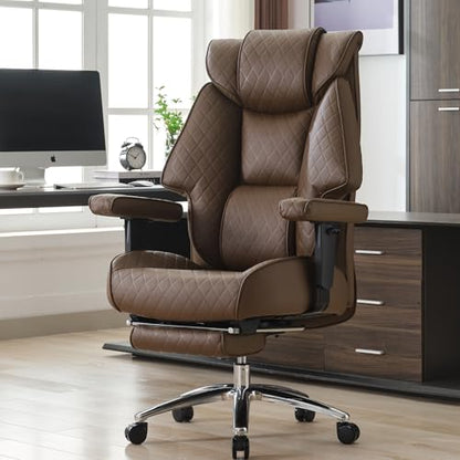 EXCEBET Big and Tall Office Chair with Footrest, PU Leather High Back Executive Office Chair 400lbs, Ergonomic Computer Chairs Lumbar Support for Heavy People (Brown) - color: Dark Brown