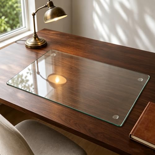20 x 32 inch Dry Erase Desk Mat, Tempered Glass Desk Pad, Clear Desk Matt for Desktop, Desk Mat Clear, Glass Top for Desk, Desk Top, Smooth Glass Desk Mat for Writing, Gaming, Office & Daily Use