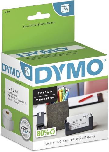 DYMO Authentic LW Non-Adhesive Business Card Labels for LabelWriter Label Printers, White, 2" x 3-1/2", 1 Roll of 300 (Pack of 10) - size: 2'' x 3 1/2'' (Pack of 10)