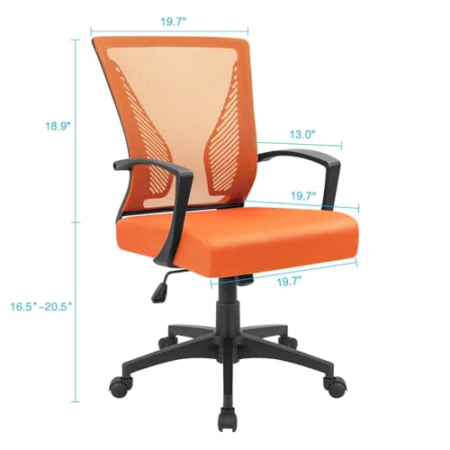 Furmax Office Chair Ergonomic Computer Desk Mesh Chair Mid Back Swivel Lumbar Support with Armrest (1, Orange) - color: Orange