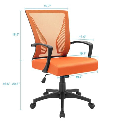 Furmax Office Chair Ergonomic Computer Desk Mesh Chair Mid Back Swivel Lumbar Support with Armrest (1, Orange) - color: Orange