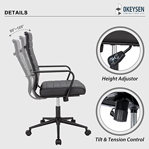 Okeysen Black Office Chair, Ergonomic Leather Modern Office Chair, Executive Ribbed Height Adjustable Swivel Rolling Chair for Home Office. - color: Black With Black Frame