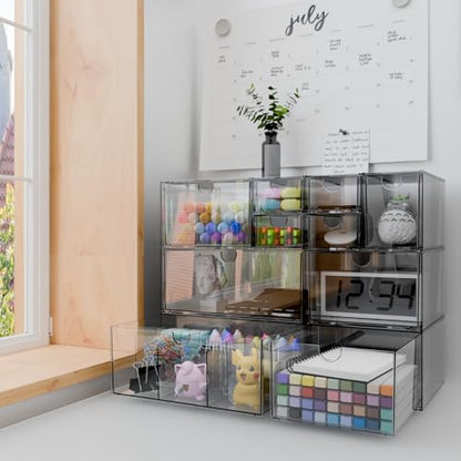 Clear 10-Drawer Stackable Desk Organizer Storage Set | Unique nine-grid drawer, Acrylic, Separate drawers, Dustproof, Easy to clean, for Office supplies, Pens, Jewelry, Makeup - size: 10 drawer clear