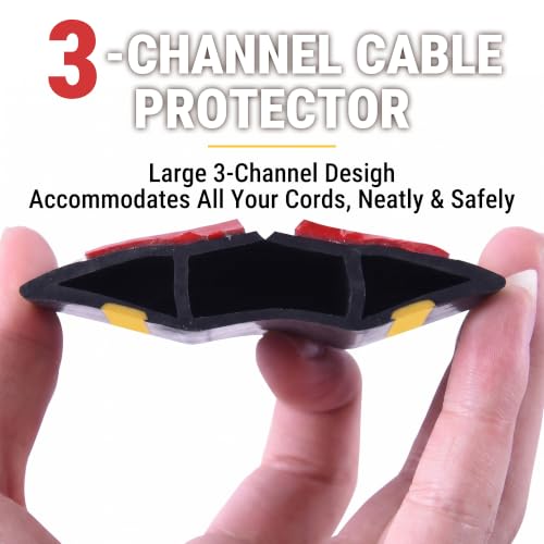 3-Channel 10ft Floor Cord Cover with Anti-Slip Base & Yellow Warning Strips - size: 10 FT Upgrade