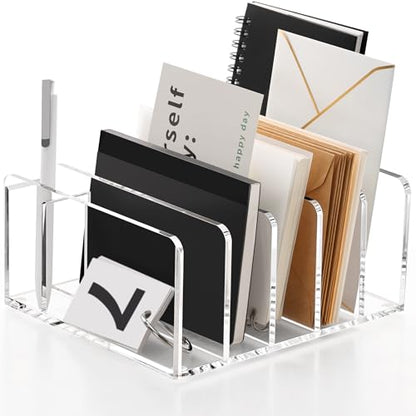 SANRUI Clear Acrylic Mail Organizer with 5 Compartments and 1 Pen Holder - size: 5 Slots with Pen Holder