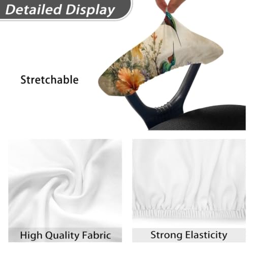 Office Chair Arm Covers Set of 2, Hummingbird Hibiscus Printed Removable Stretchable Gaming Chair Arm Rest Slipcovers, Dust-Proof Soft Elastic Computer Chair Armrest Covers, Home Decor - color: Beige and Green - Hummingbird Hibiscus