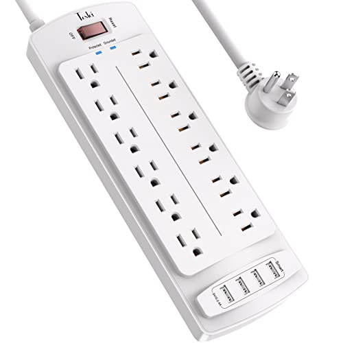 Power Strip, Tcstei Surge Protector with 12 Outlets and 4 USB Ports, 6 Feet Extension Cord for Home, Office, Dorm Essentials, 2700 Joules, (White)