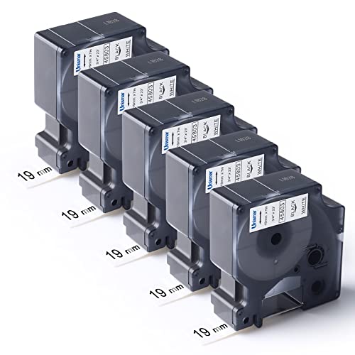 5X Compatible DYMO D1 Label Tape 19mm 45803 S0720830 Replace for Dymo Label Refills 3/4'' Work with LabelManager 200 300 350 360D PnP 400 420P 450 450D 500TS LabelPoint 300 350, Black on White