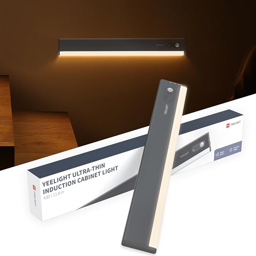 YEELIGHT Under Cabinet Lighting, 1 Pack All-Metal Motion Sensor Light, 66 LED Rechargeable Under Cabinet Light for Kitchen, Ultra Thin, Stepless Dimming, 4000K, USB-C Magnetic Closet Light