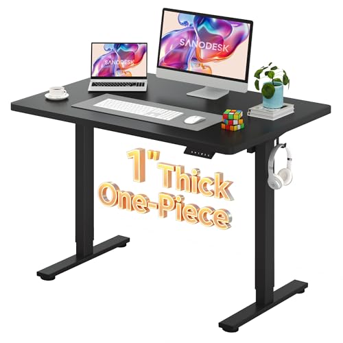 SANODESK One-Piece 1'' Thick Height Adjustable Standing Desk 48''x30'' - color: Black Frame+black Top, size: 48x30"