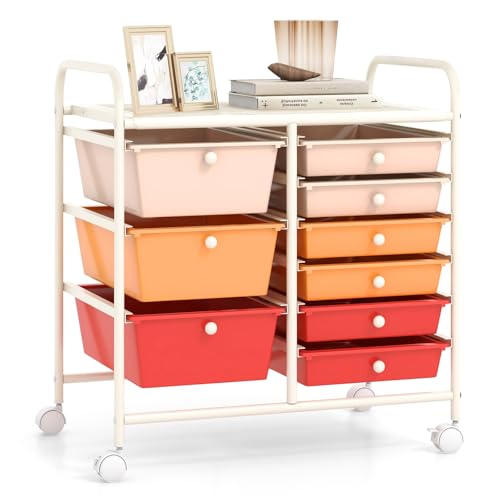 RELAX4LIFE 9 Drawer Rolling Storage Cart - Mobile Drawer Carts for Craft Art Supply Paper Salon, Utility Cart on Wheels for Classroom Teacher School Office, Rolling Cart with Drawers (Macaron) - color: Macaron, style: 9 Drawers