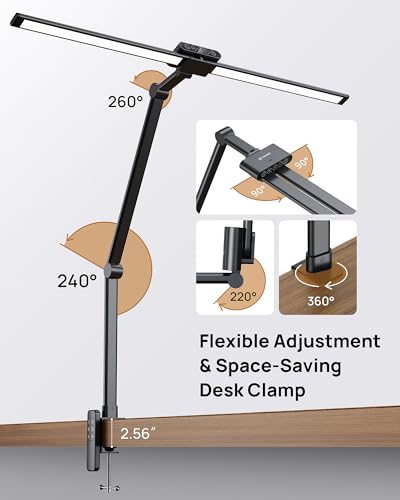 TROND LED Desk Lamp with Clamp, 29.55'' Tall Desk Light with Remote, Black | 1500LM Bright Table Lamp, Swing Arm Clip on Light, Eye-Caring, Touch Control Dimmable for Home Office Monitor Reading - color: Black