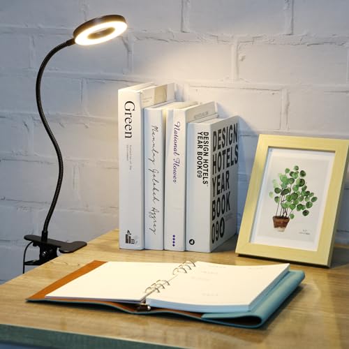 Glooglitter 4 Pcs Clip on Ring Light Desk Lamp 48 LED USB 3 Colors, Black - color: Black