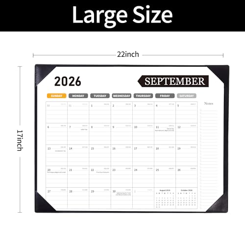 Desk Calendar 2026-2027, 22 x 17, Jun. 2026-Dec. 2027, PU Desk Pad - color: Black