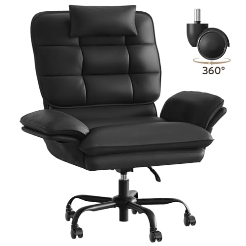 Bestier Criss Cross Chair with Adjustable Arms PU Leather Black | 135° Reclining Executive Chair with Headrest Big and Tall Computer Desk Chair for Home Makeup Office - color: Black Pu Leather, size: High Back