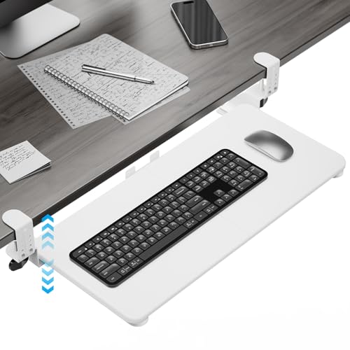 Large Keyboard Tray Under Desk, Pull Out Keyboard & Mouse Tray for Typing - color: White