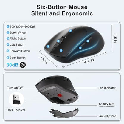 Wireless Keyboard and Mouse Combo, Full Size Ergonomic Wave Keys(Blue) - color: Blue Black