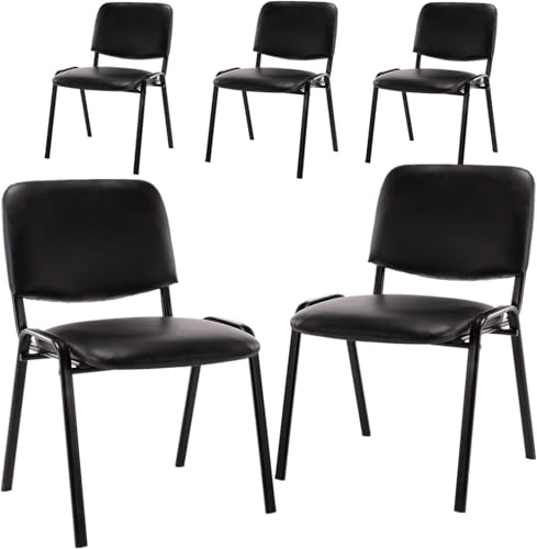 Leather Waiting Room Chairs Stackable Conference Room Chairs No Wheels Office Guest Chair for Reception School Breakroom Banquet Church Lobby (Leather-Cushion,Black,5PCS) - color: Leather-cushion Black