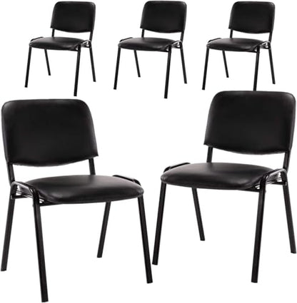 Leather Waiting Room Chairs Stackable Conference Room Chairs No Wheels Office Guest Chair for Reception School Breakroom Banquet Church Lobby (Leather-Cushion,Black,5PCS) - color: Leather-cushion Black