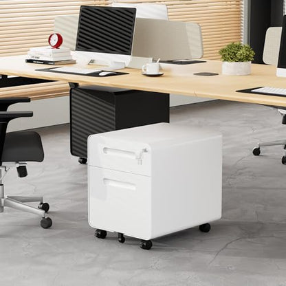2 Drawer Mobile Low Profile File Cabinet with Lock and 4 Keys | Metal Filing Cabinet for Home Office, Under Desk, Pre-Assembly, File Drawer, Letter/Legal/A4 Hanging File Folders - color: White, size: 19.1"H*15.7"W-2 Drawers