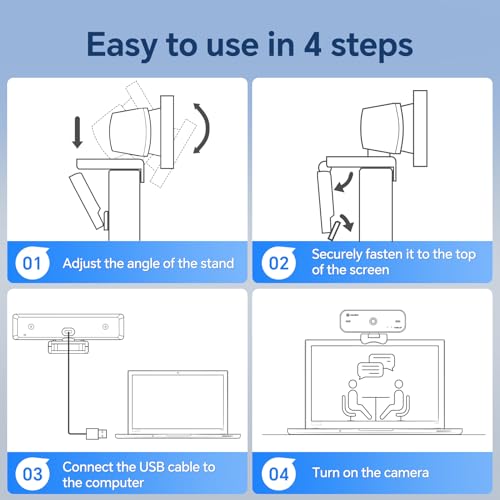 4K Webcam for PC with Dual Microphones, Autofocus USB Camera with Privacy Cover and Auto Light Correction, Plug and Play for Laptop, Mac, Zoom, Teams, Video Calls and Streaming - size: Without Tripod