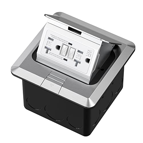 Pop Up Floor Electrical Outlet with 20 Amp Stainless Steel GFCI Tamper Receptacle Outlet， Corrosive Resistant Hardware，ETL Listed,Silver - color: Silver, size: GFCI Outlet