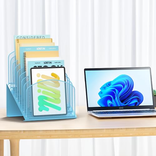 Sinboun Inclined Desk File Organizer Folder Holder with 8-Section, Blue - color: Blue, size: 8 Section