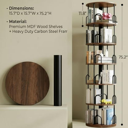 6 Tier Rotating Bookshelf Tower, 360° Revolving SpinningBookcase - color: Black, size: 6 Tiers