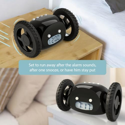 CLOCKY Runaway Digital Loud Rolling Alarm Clock for Heavy Sleeper Adults - color: Black Black Wheels